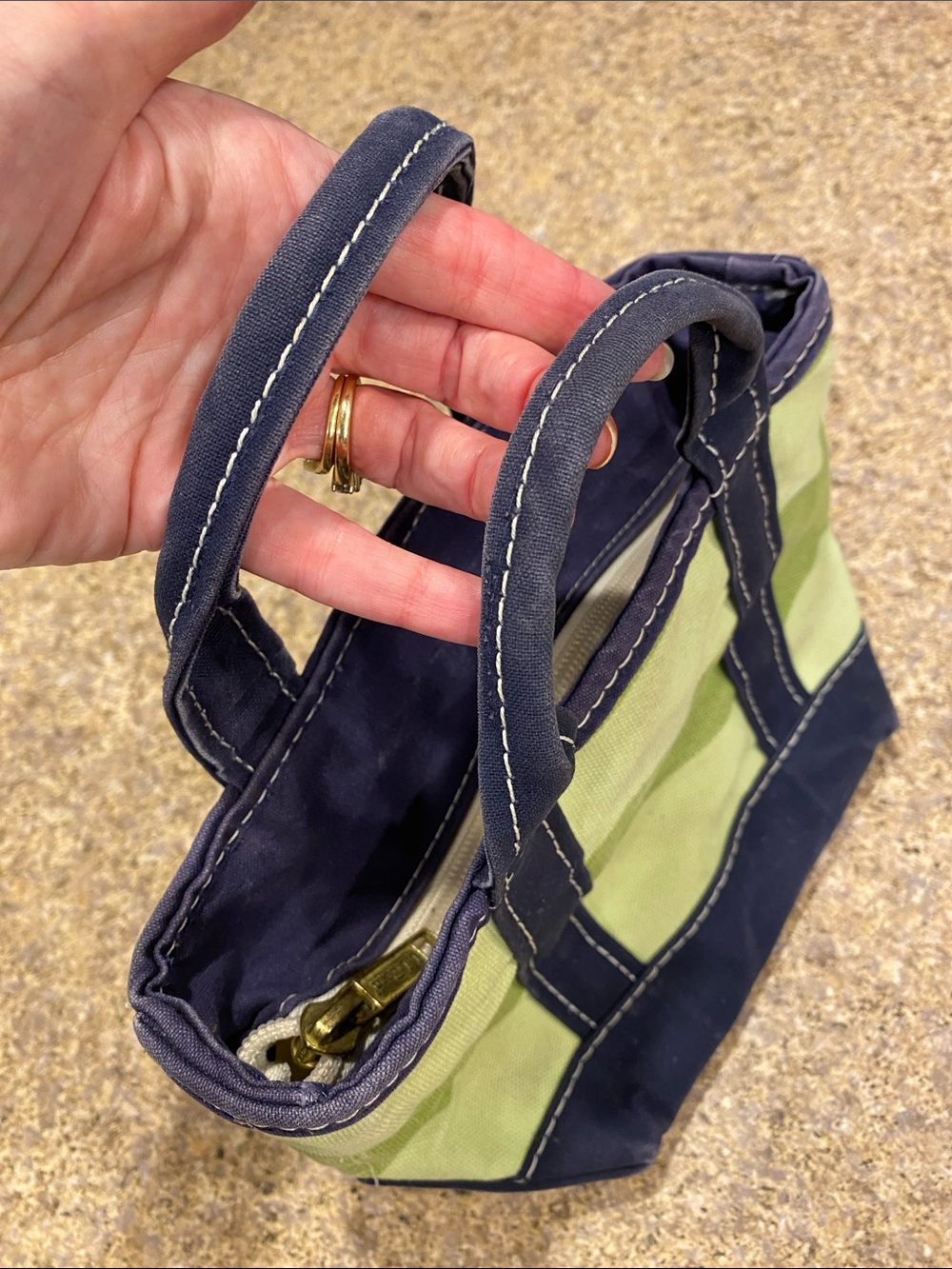 Vintage L.L.Bean BOAT AND TOTE Mini Stripe Blue Green 0FWM1 Zipper No Monogram - Picture 7 of 17